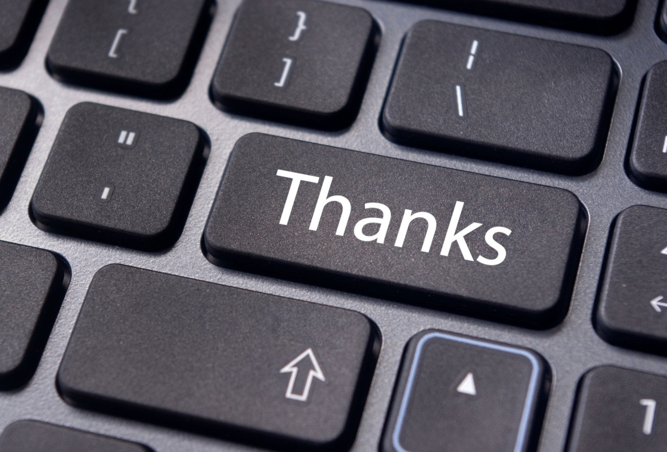 a thanks message on enter key of keyboard.